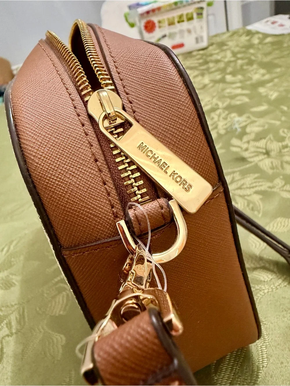 Michael Kors Cream and Brown Signature Dome Crossbody